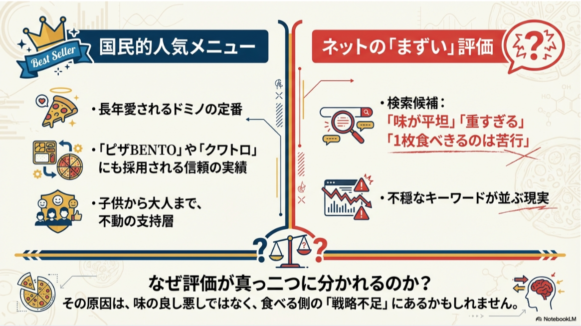 王冠を被った「ベストセラー」のアイコンと、右側に折れ線グラフが下降し警告マークがついた「ネットのまずい評価」の比較図。