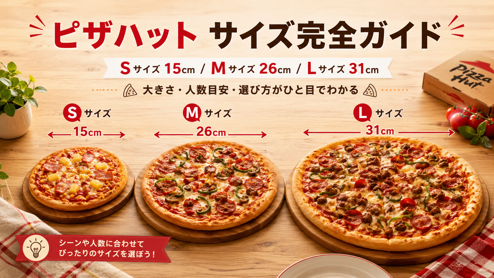 ピザハット サイズ比較！ L・M・Sサイズ お友達家族と食べるならお得な