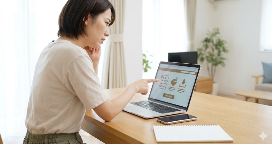 スマートフォンのドミノピザ公式アプリ画面。注文履歴から、配達完了した注文の横にある「領収書を発行する」ボタンを指でタップしようとしている様子。