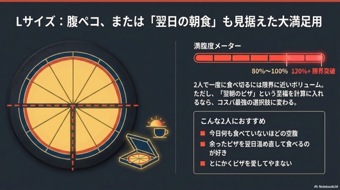 ドミノピザのLサイズはしっかり満腹になりたい大人2人に向いている