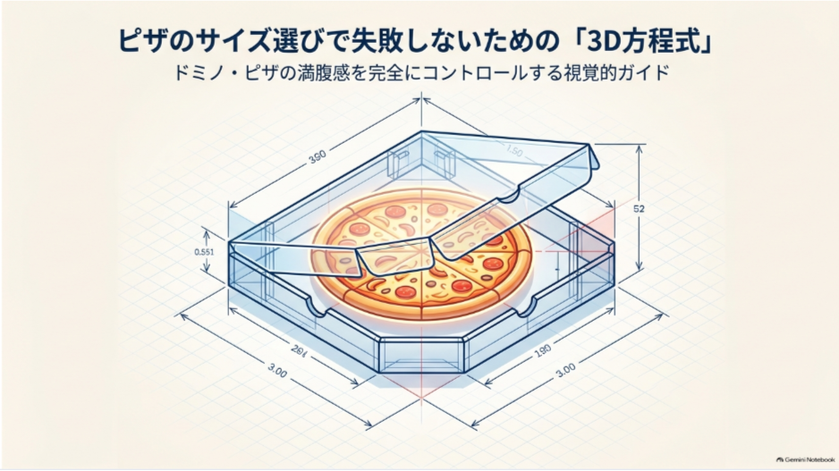 ドミノピザの満腹感をサイズと生地の厚みから考える3D方程式のイメージ