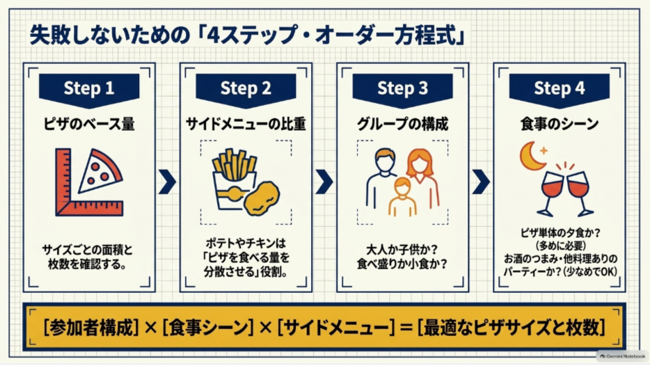 ドミノピザのセットをピザ量・サイドメニュー・人数構成・食事シーンの4ステップで選ぶ方法