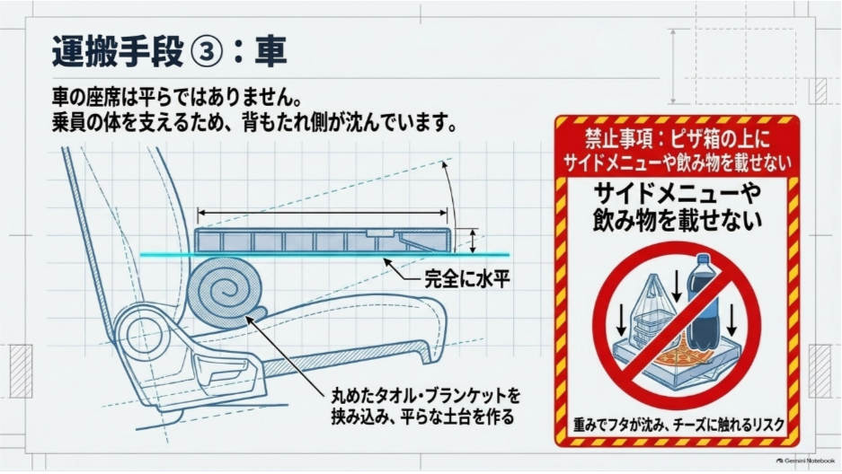 文章で説明した座席の傾斜補正を、断面図で直感的に理解できるため